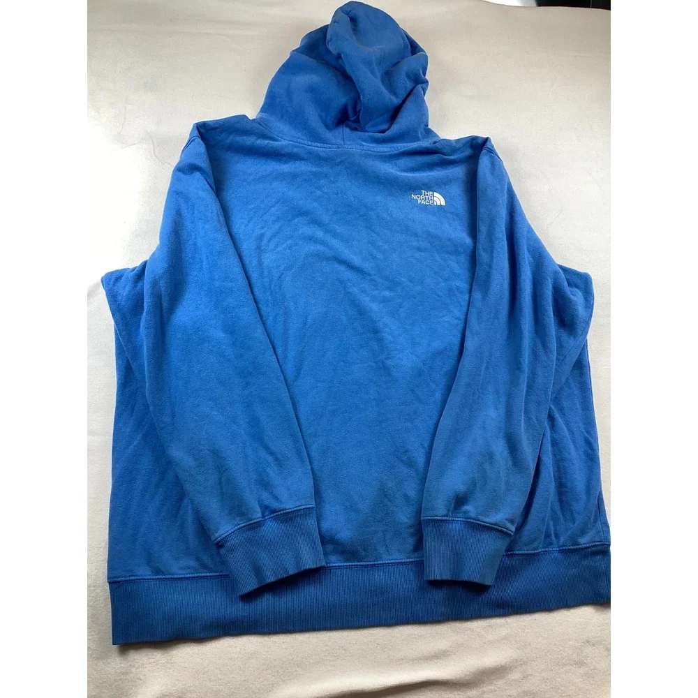 The North Face Mens XXL Blue Fleece Hoodie Chest Stripe Logo Pullover Sweatshirt